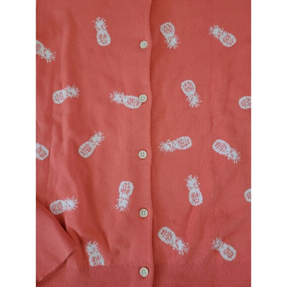 Women's size Medium Lands' End Cardigan Salmon with pineapples - Picture 2 of 4